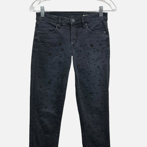 Blank NYC Womens Jeans Faux Pearl Skinny Stretch Raw Hem 5‎ Pocket Black Sz 27 - Picture 2 of 8